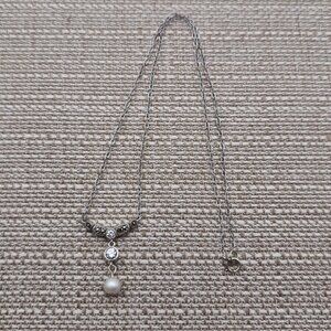 16 Inch Sterling Silver Pearl Marcasite And CZ Necklace A2562